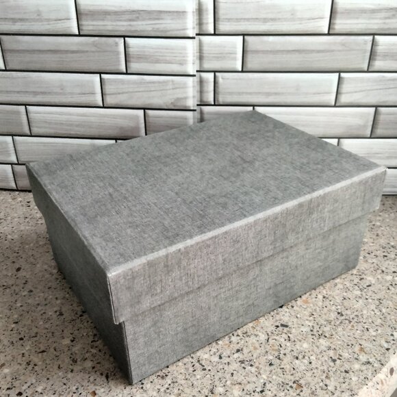 Linen Covered Slate Grey Storage Box (A) - Picture 1 of 8